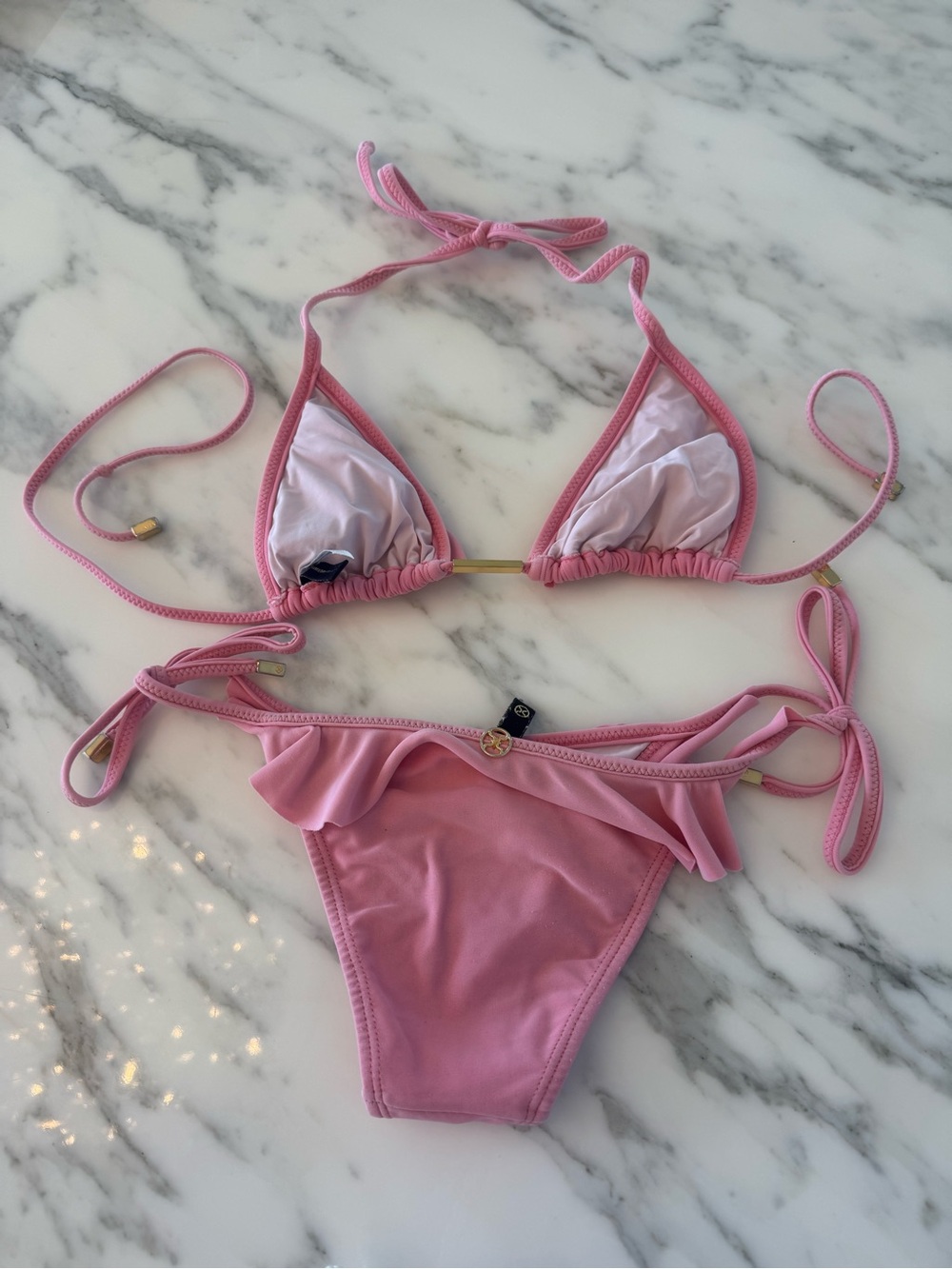 Pink Ruffle Triangle Bikini for Kids - Swim - Picture 8 of 10